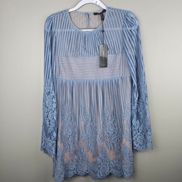 BCBGMAXAZRIA Lace Light Blue Haze Long Sleeve Dress Size Small - Picture 1 of 6